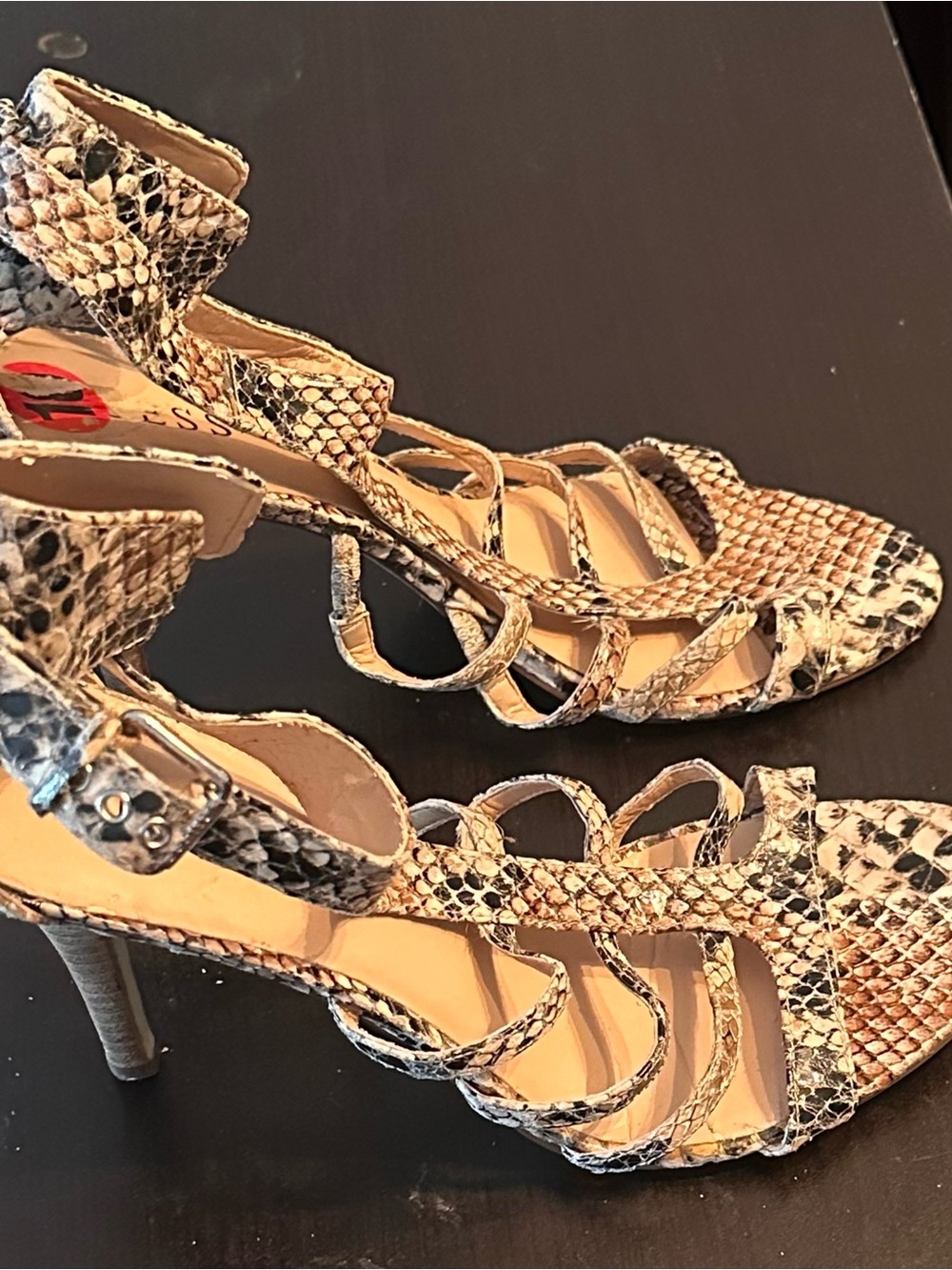 Snake-Print Strappy High Heel Sandals - Women's Beige/Black